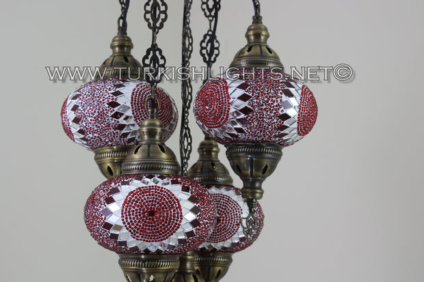 5-BALL SULTAN MOSAIC CHANDELIER (LARGE GLOBES) - TurkishLights.NET