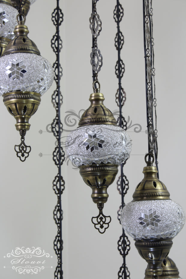 TURKISH MOSAIC LAMP, Water Drop Style CHANDELIER IN 8 GLOBES - TurkishLights.NET