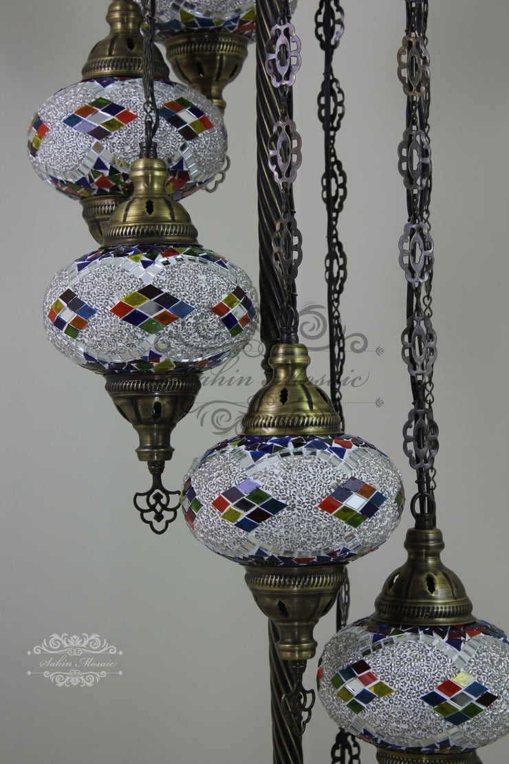 7  BALL TURKISH MOSAIC FLOOR LAMP, LAMBADER, LARGE GLOBES - TurkishLights.NET