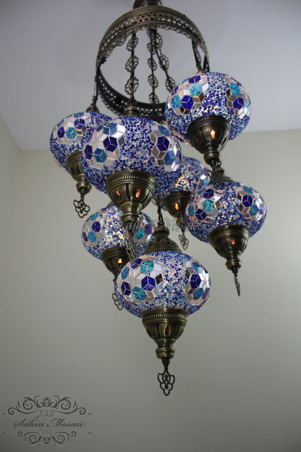 7 - BALL SULTAN TURKISH MOSAIC CHANDELIER (LARGE GLOBES) - TurkishLights.NET