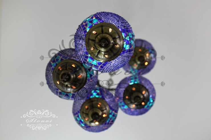 5 BALL TURKISH MOSAIC CHANDELIER, - TurkishLights.NET