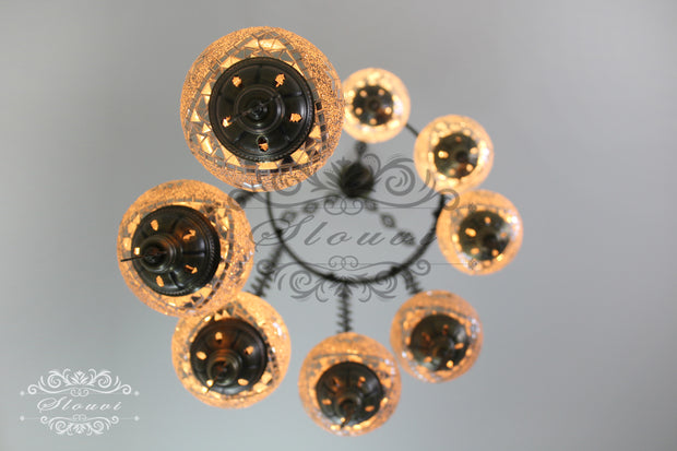 TURKISH MOSAIC LAMP, Water Drop Style CHANDELIER IN 8 GLOBES - TurkishLights.NET