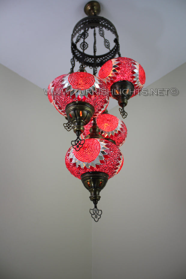 5-BALL SULTAN MOSAIC CHANDELIER (LARGE GLOBES) - TurkishLights.NET