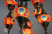 9-BALL TURKISH SULTAN MOSAIC CHANDELIER WITH NO2 (MEDIUM) GLOBES - TurkishLights.NET