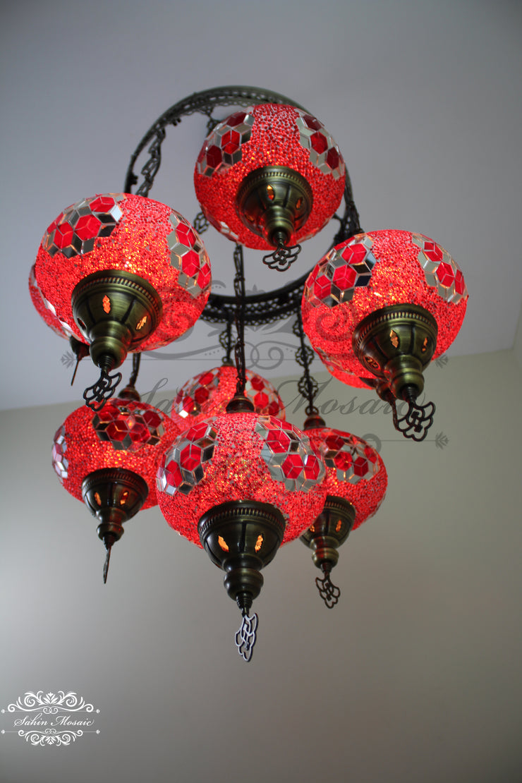 9-BALL TURKISH SULTAN MOSAIC CHANDELIER WITH NO3 (LARGE) GLOBES - TurkishLights.NET