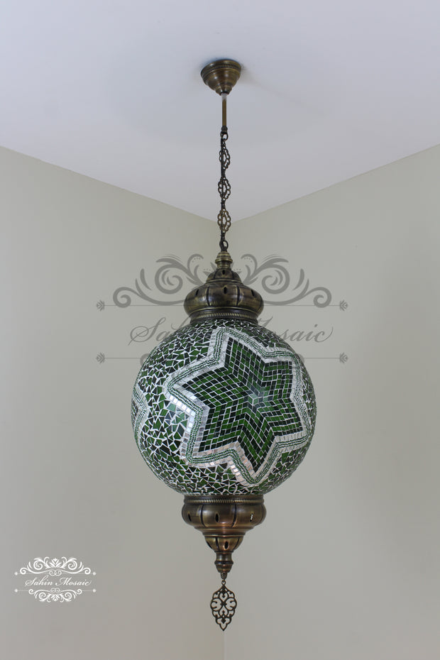 Mosaic Hanging Lamp with 35cm (14") Globe - TurkishLights.NET