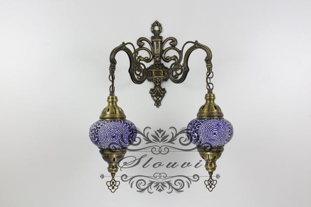 Turkish Mosaic Double Wall Sconce, With Medium Globes - TurkishLights.NET