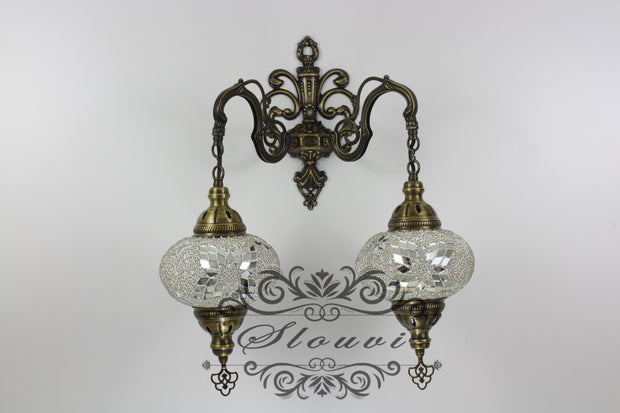 Turkish Mosaic Double Wall Sconce, With Large Globes - TurkishLights.NET