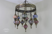 13-BALL TURKISH SULTAN MOSAIC CHANDELIER (MEDIUM GLOBES) - TurkishLights.NET