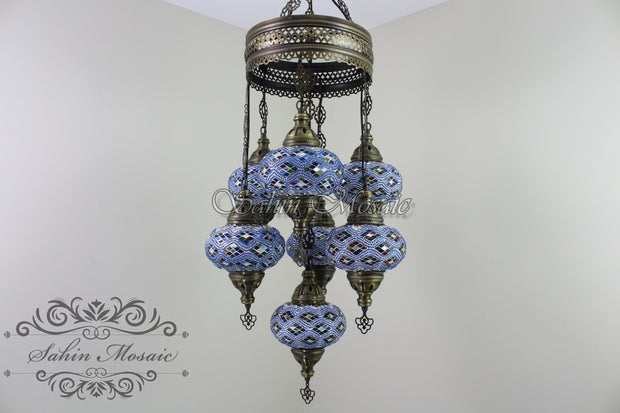 7 - BALL SULTAN TURKISH MOSAIC CHANDELIER (LARGE GLOBES) - TurkishLights.NET