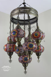 9-BALL TURKISH SULTAN MOSAIC CHANDELIER WITH NO3 (LARGE) GLOBES - TurkishLights.NET