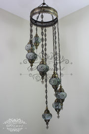 TURKISH MOSAIC LAMP, Water Drop Style CHANDELIER IN 8 GLOBES - TurkishLights.NET