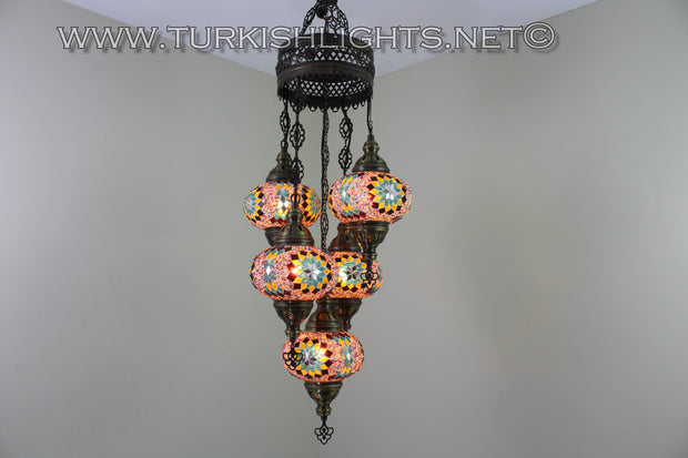 5-BALL SULTAN MOSAIC CHANDELIER (LARGE GLOBES) - TurkishLights.NET