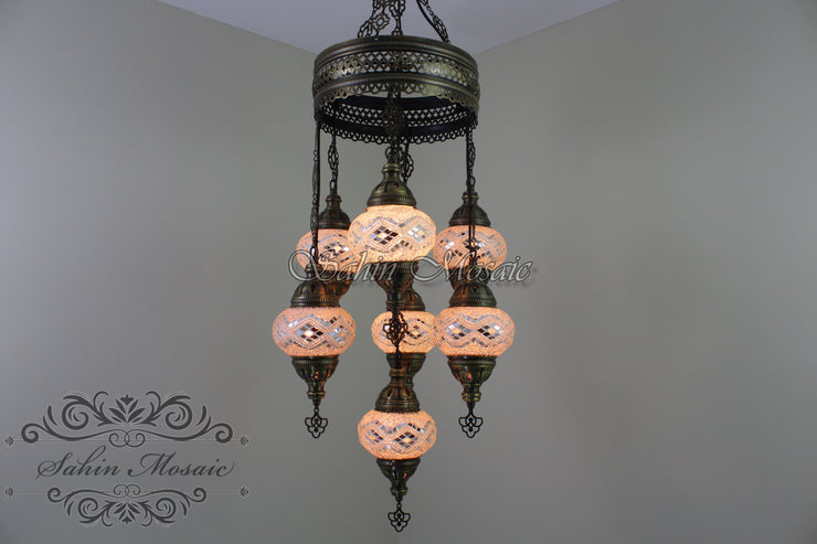 7 - BALL SULTAN TURKISH MOSAIC CHANDELIER (MEDIUM GLOBES) - TurkishLights.NET