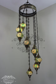 TURKISH MOSAIC LAMP, Water Drop Style CHANDELIER IN 8 GLOBES - TurkishLights.NET