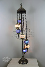 7 BALL TURKISH MOSAIC FLOOR LAMP, LAMBADER, MEDIUM GLOBES - TurkishLights.NET