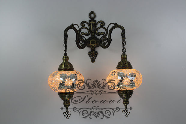 Turkish Mosaic Double Wall Sconce, With Large Globes - TurkishLights.NET