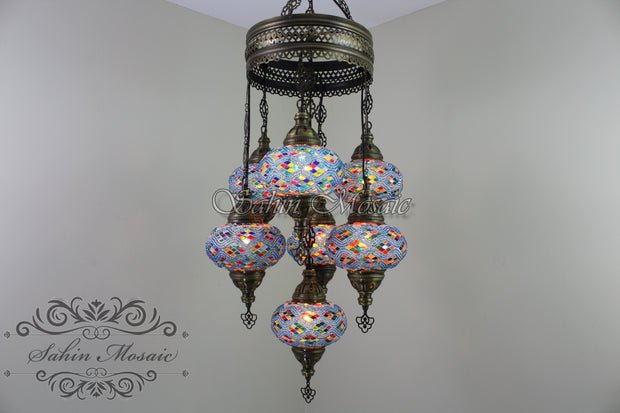 7 - BALL SULTAN TURKISH MOSAIC CHANDELIER (LARGE GLOBES) - TurkishLights.NET