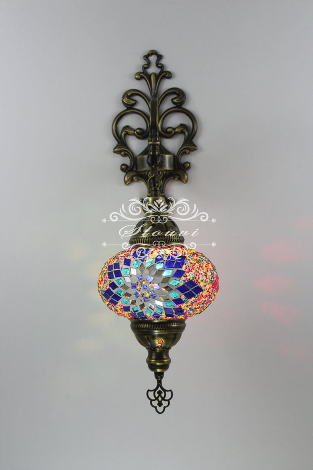 Turkish Mosaic  Wall Sconce, With Large Globe - TurkishLights.NET