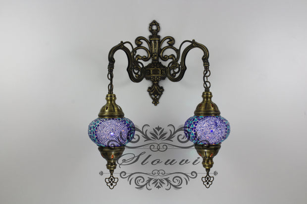 Turkish Mosaic Double Wall Sconce, With Medium Globes - TurkishLights.NET