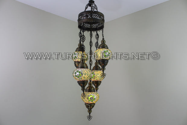 5-BALL SULTAN MOSAIC CHANDELIER (MEDIUM GLOBES) - TurkishLights.NET