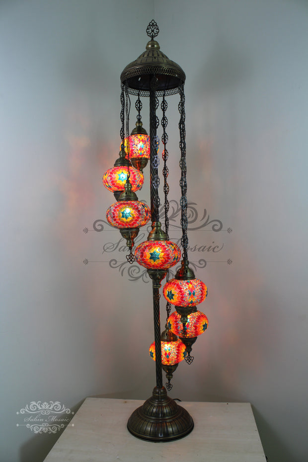 7  BALL TURKISH MOSAIC FLOOR LAMP, LAMBADER, LARGE GLOBES - TurkishLights.NET