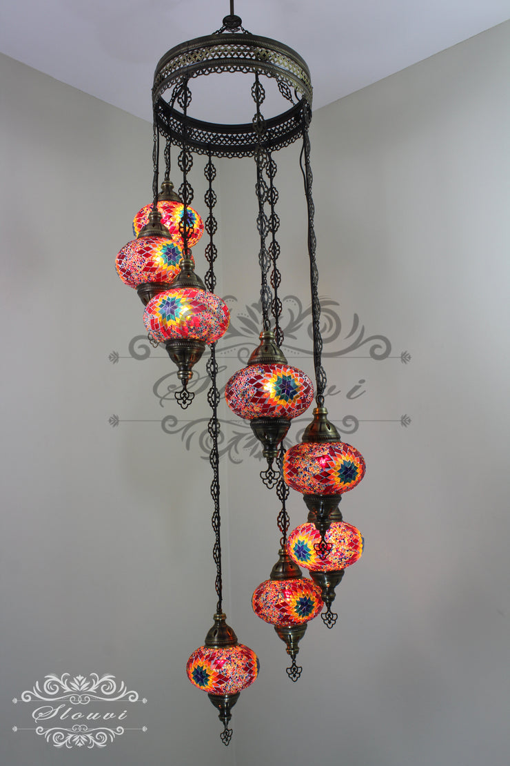 TURKISH MOSAIC LAMP, Water Drop Style CHANDELIER IN 8 LARGE GLOBES - TurkishLights.NET