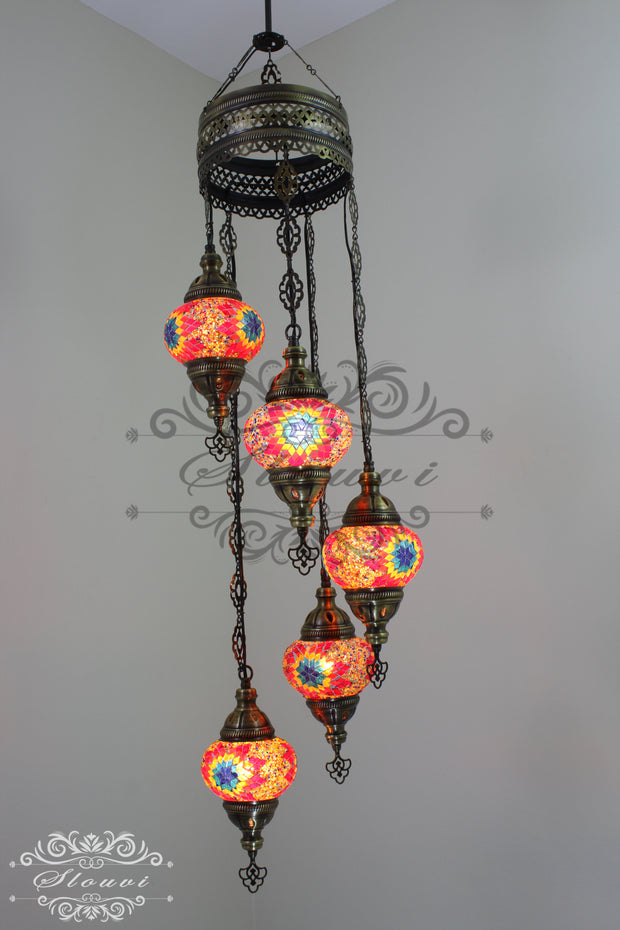 5 BALL TURKISH MOSAIC CHANDELIER, - TurkishLights.NET