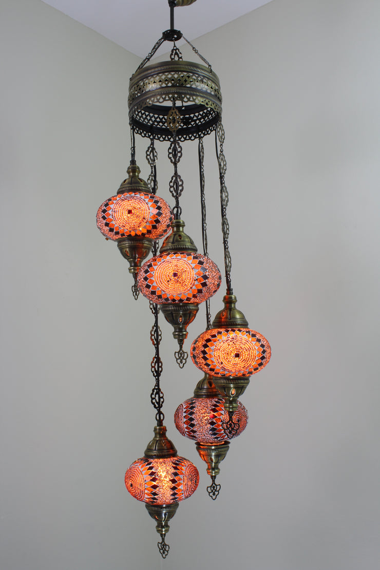 5 BALL TURKISH MOSAIC CHANDELIER, WITH LARGE GLOBES - TurkishLights.NET