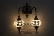 Turkish Mosaic Double Wall Sconce, With Large Globes - TurkishLights.NET