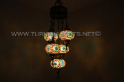 5-BALL SULTAN MOSAIC CHANDELIER (LARGE GLOBES) - TurkishLights.NET