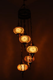 5 BALL TURKISH MOSAIC CHANDELIER, WITH LARGE GLOBES - TurkishLights.NET