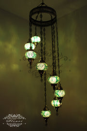 TURKISH MOSAIC LAMP, Water Drop Style CHANDELIER IN 8 GLOBES - TurkishLights.NET