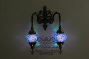 Turkish Mosaic Double Wall Sconce, With Medium Globes - TurkishLights.NET