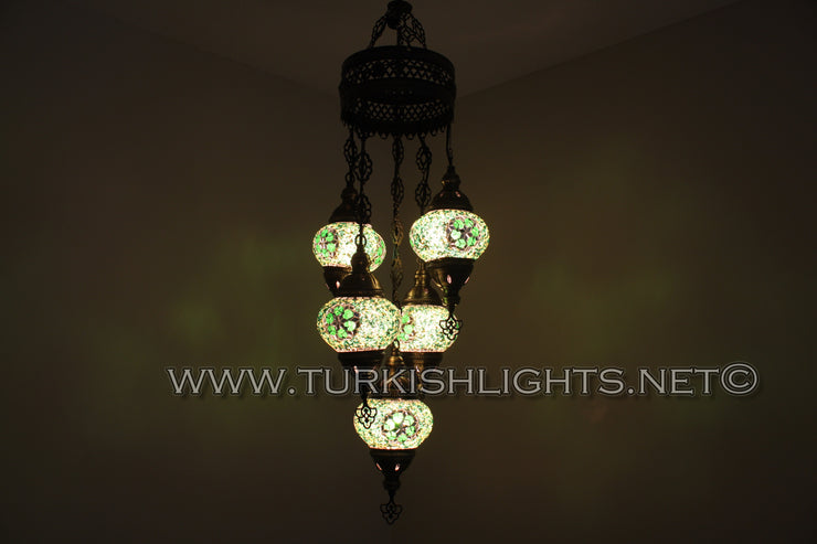 5-BALL SULTAN MOSAIC CHANDELIER (MEDIUM GLOBES) - TurkishLights.NET