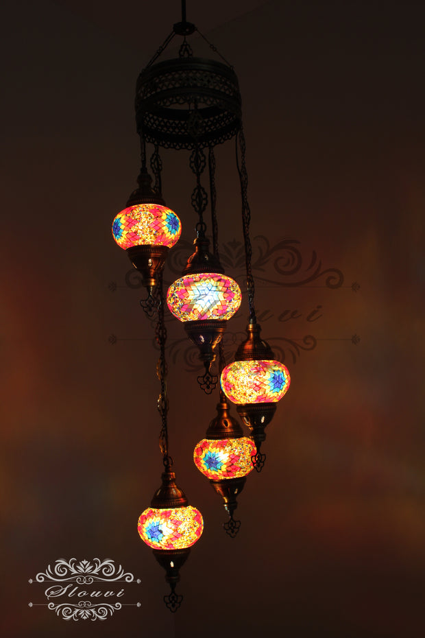 5 BALL TURKISH MOSAIC CHANDELIER, - TurkishLights.NET