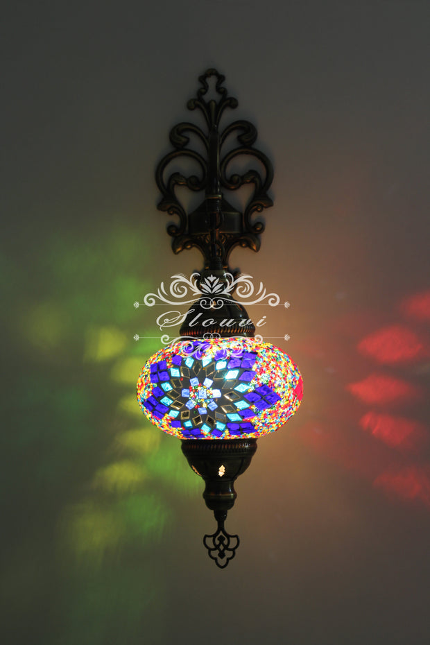 Turkish Mosaic  Wall Sconce, With Large Globe - TurkishLights.NET