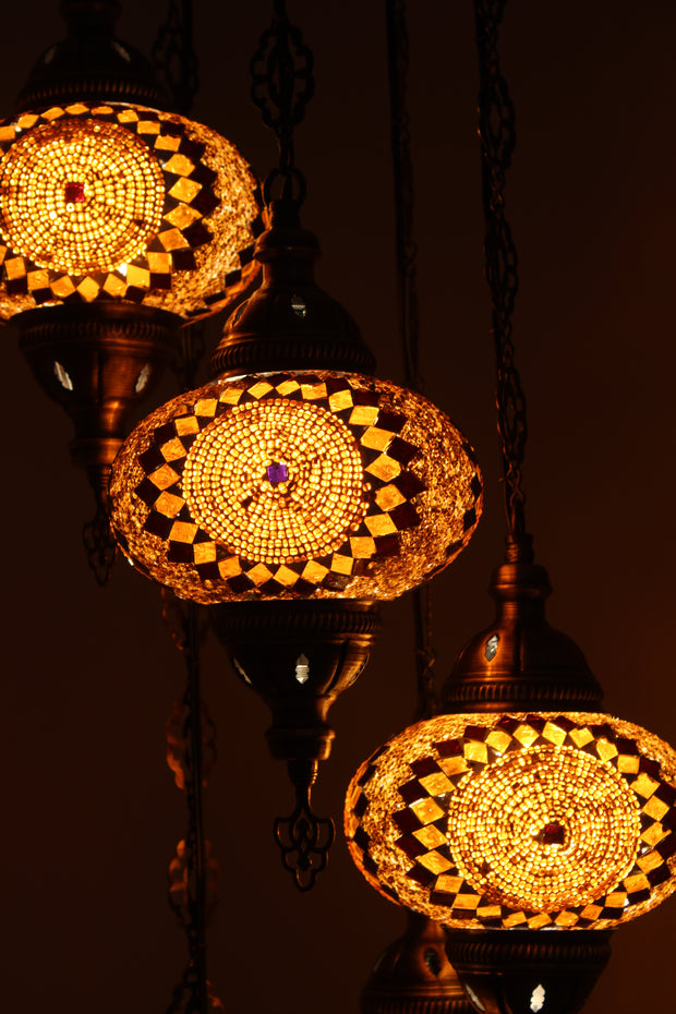 5 BALL TURKISH MOSAIC CHANDELIER, WITH LARGE GLOBES - TurkishLights.NET