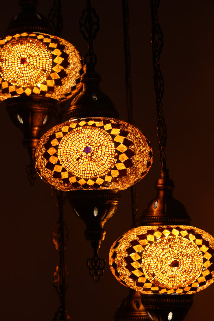 5 BALL TURKISH MOSAIC CHANDELIER, WITH LARGE GLOBES - TurkishLights.NET