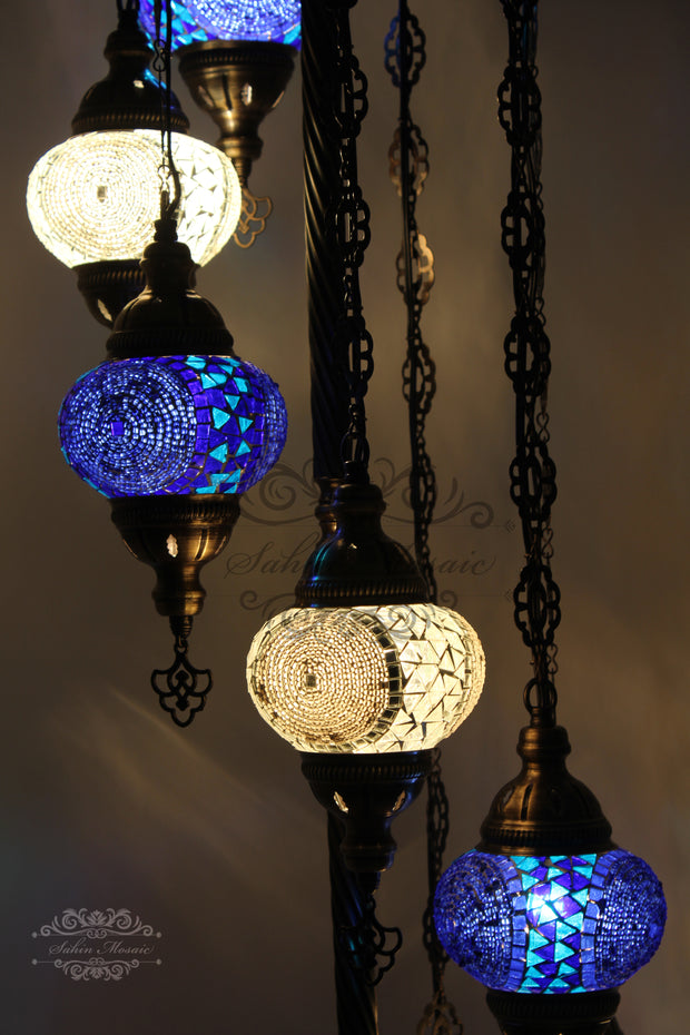 7 BALL TURKISH MOSAIC FLOOR LAMP, LAMBADER, MEDIUM GLOBES - TurkishLights.NET