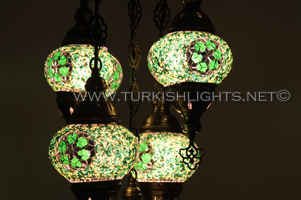 5-BALL SULTAN MOSAIC CHANDELIER (MEDIUM GLOBES) - TurkishLights.NET