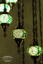 TURKISH MOSAIC LAMP, Water Drop Style CHANDELIER IN 8 GLOBES - TurkishLights.NET