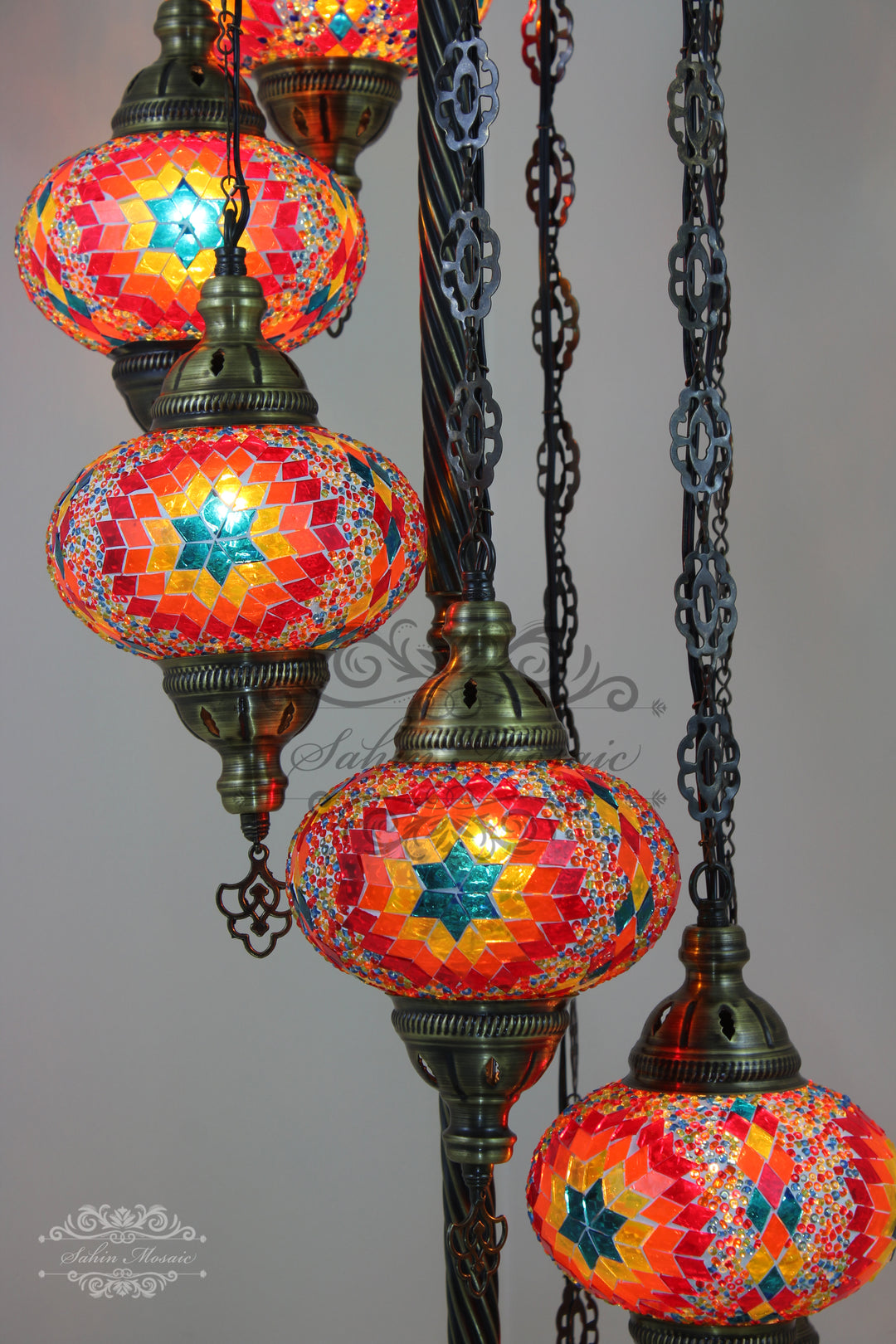 Magnificent Turkish Mosaic Floor Lamp | 7 Large Globes | 7FL-4