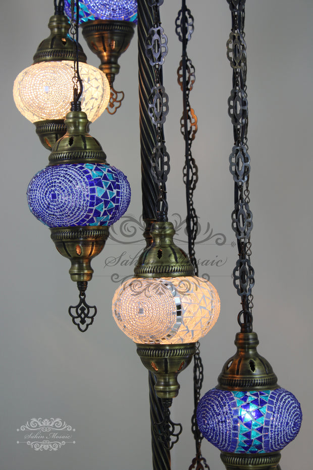 7 BALL TURKISH MOSAIC FLOOR LAMP, LAMBADER, MEDIUM GLOBES - TurkishLights.NET