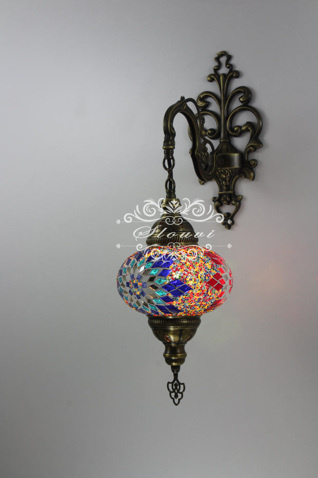 Turkish Mosaic  Wall Sconce, With Large Globe - TurkishLights.NET