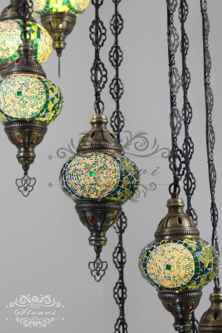 TURKISH MOSAIC LAMP, Water Drop Style CHANDELIER IN 8 GLOBES - TurkishLights.NET