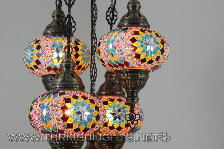 5-BALL SULTAN MOSAIC CHANDELIER (LARGE GLOBES) - TurkishLights.NET