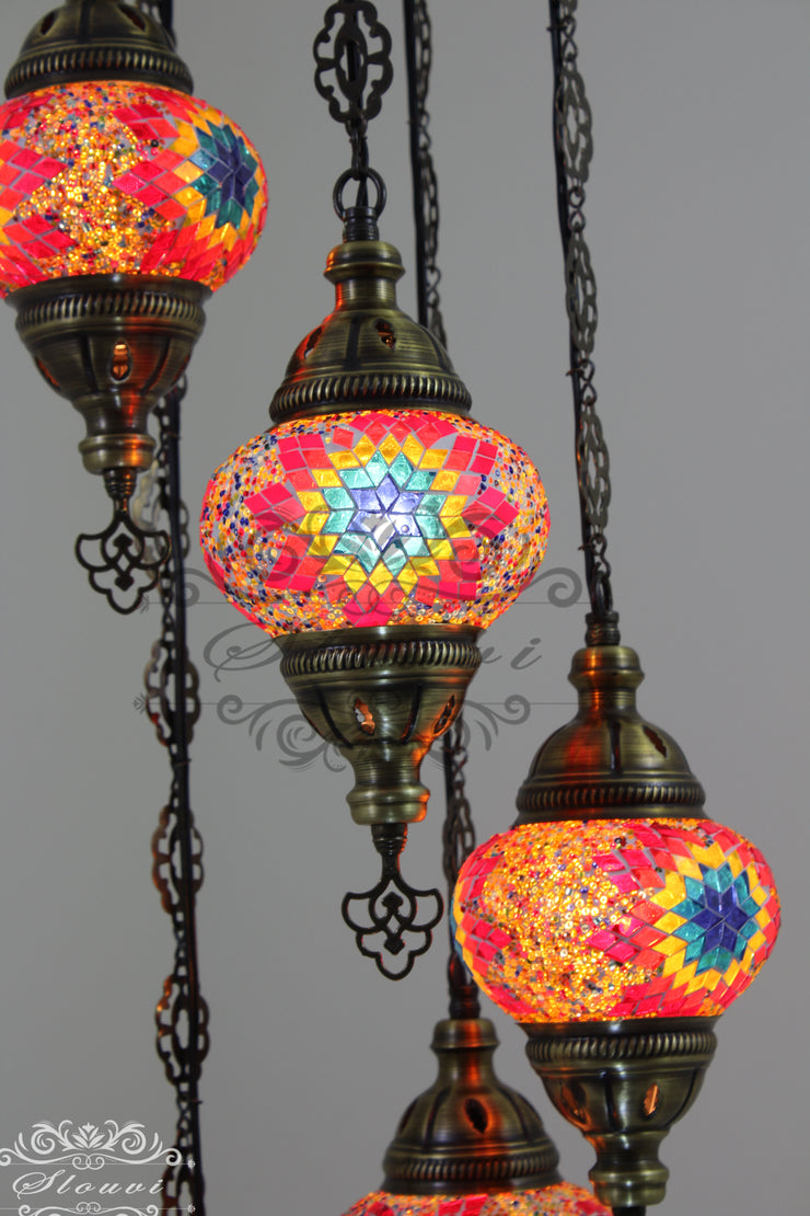 5 BALL TURKISH MOSAIC CHANDELIER, - TurkishLights.NET