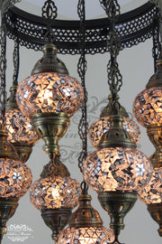 9-BALL TURKISH SULTAN MOSAIC CHANDELIER WITH NO2 (MEDIUM) GLOBES - TurkishLights.NET