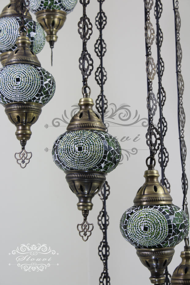 TURKISH MOSAIC LAMP, Water Drop Style CHANDELIER IN 8 GLOBES - TurkishLights.NET